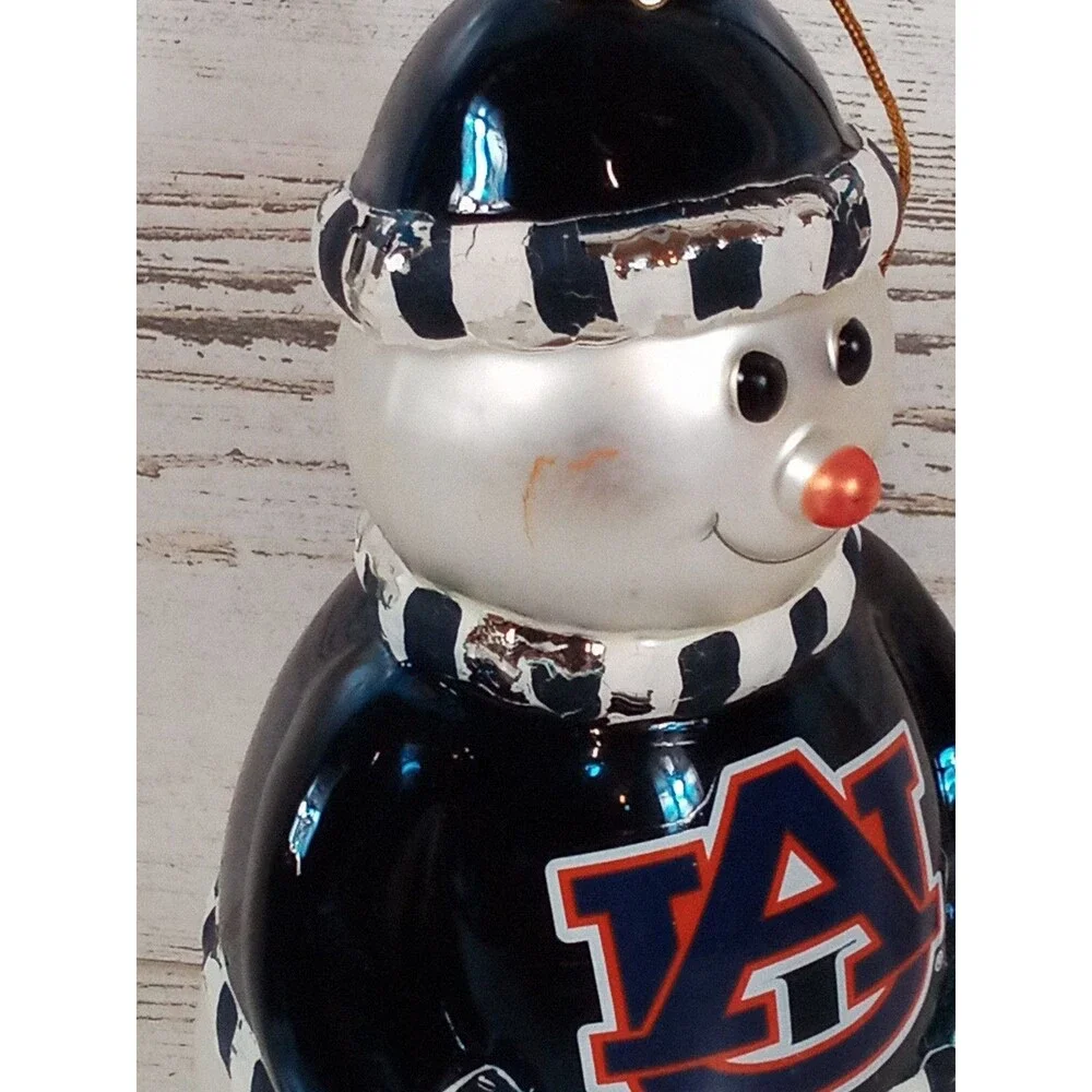 Vintage Auburn Tigers War Eagle Snowman Christmas Tree Ornament W Imperfections